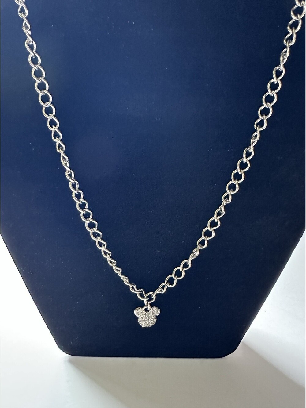 Disney Silvertone Bedazzled Mickey Pendant Necklace